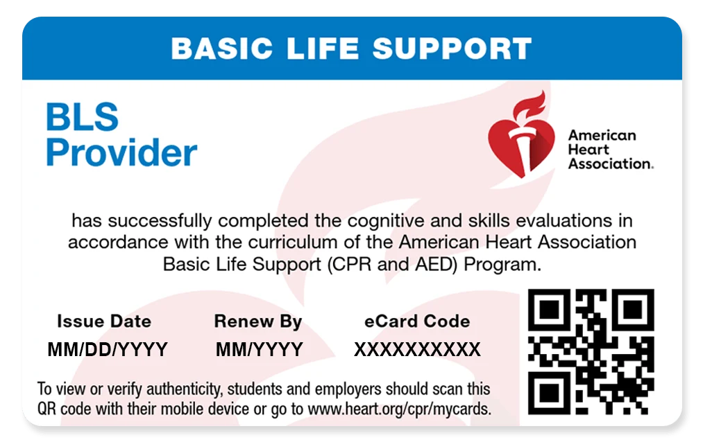 Basic Life Support (BLS) course card